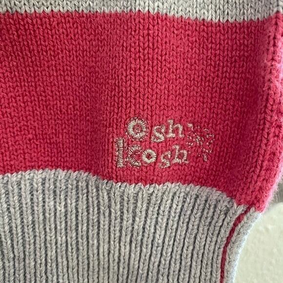 Oshkosh B’gosh 100% Cotton Gray Pink Striped Hooded Tight Knit Sweater Size 5 - Picture 3 of 4